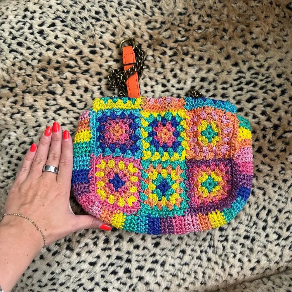 Kurt Geiger London Kensington Rainbow Mini Crochet Shoulder Bag Granny Square
